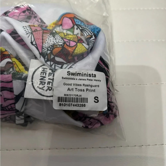 NWT Swiminista x James Peter Henry Good Vibes Rash Guard Art Toss Print S - Picture 3 of 5